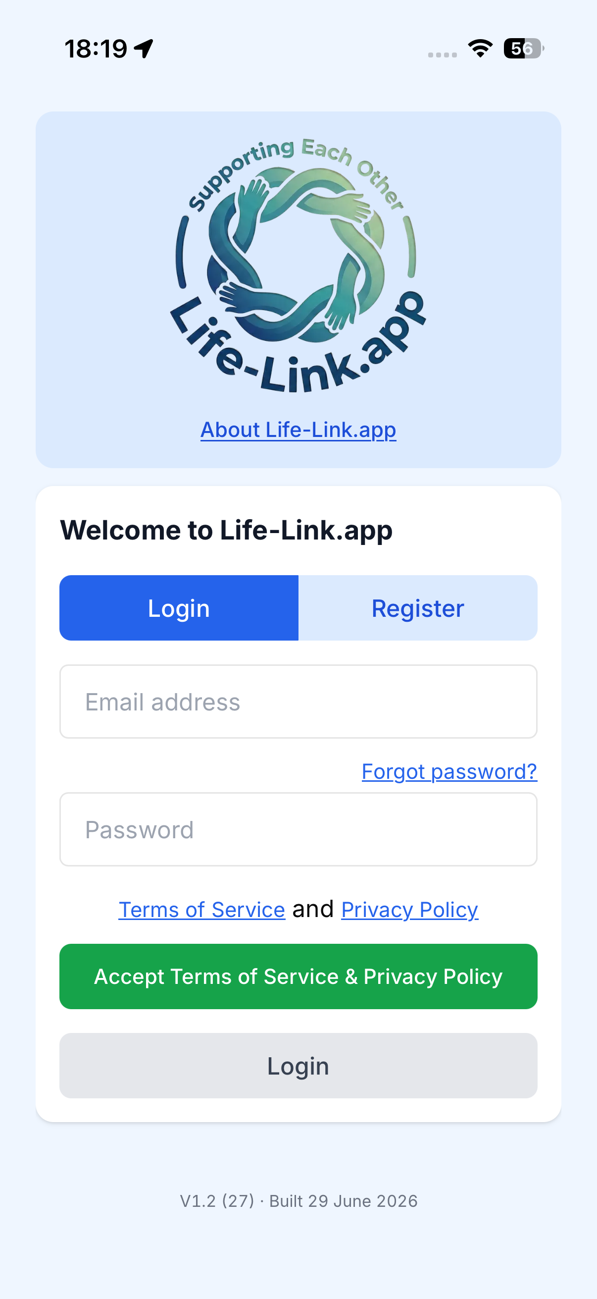 Life-Link.app login screen